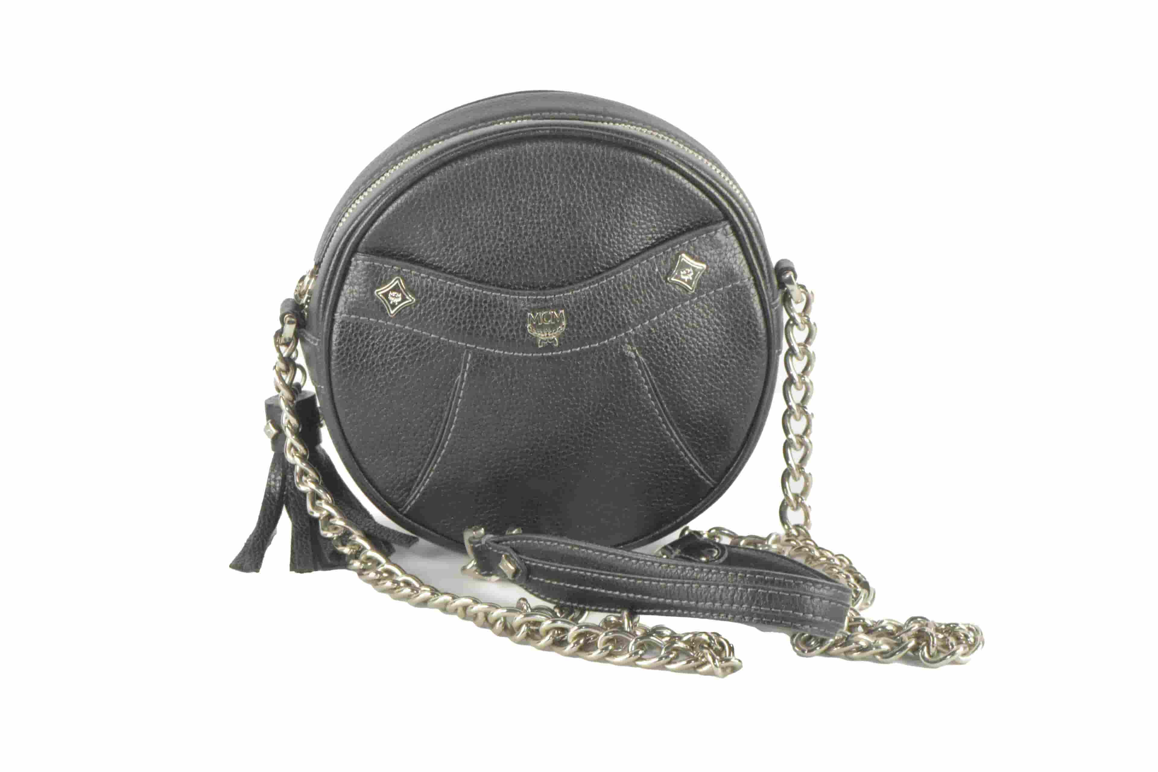 ✅MCM LEDERTASCHE TASCHE CROSSBODY TAMBOURIN LEDER SCHWARZ 2505