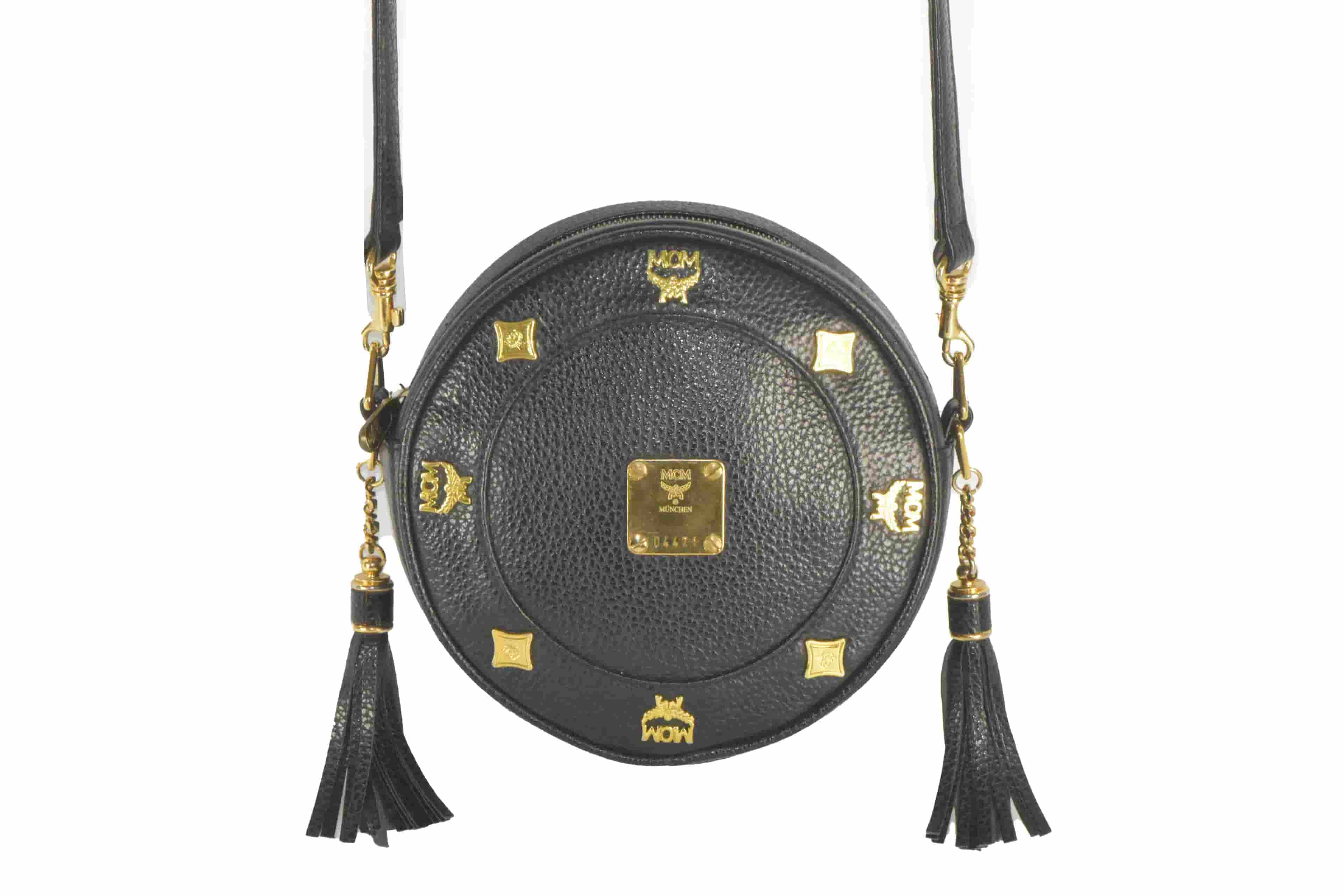 ✅MCM LEDERTASCHE TASCHE CROSSBODY TAMBOURIN MINI SCHWARZ 2567