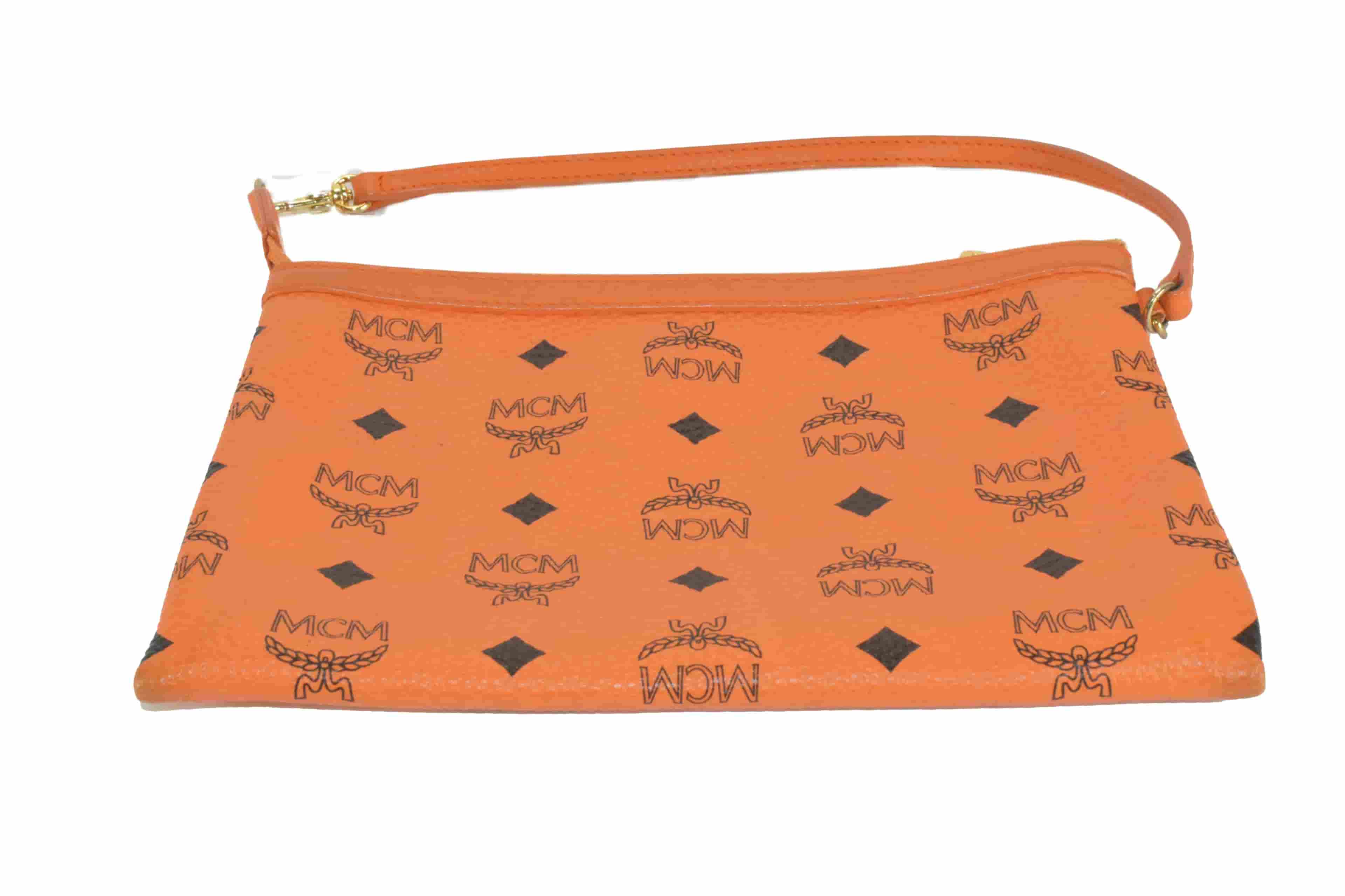 ✅MCM TASCHE SCHULTERTASCHE HANDTASCHE POUCH POCHETTE ORANGE 3105