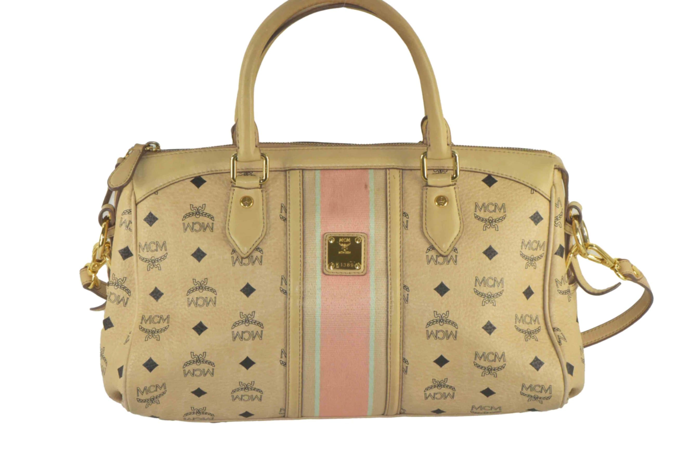 ✅MCM SCHULTERTASCHE LEDERTASCHE HANDTASCHE TASCHE BEIGE 2575