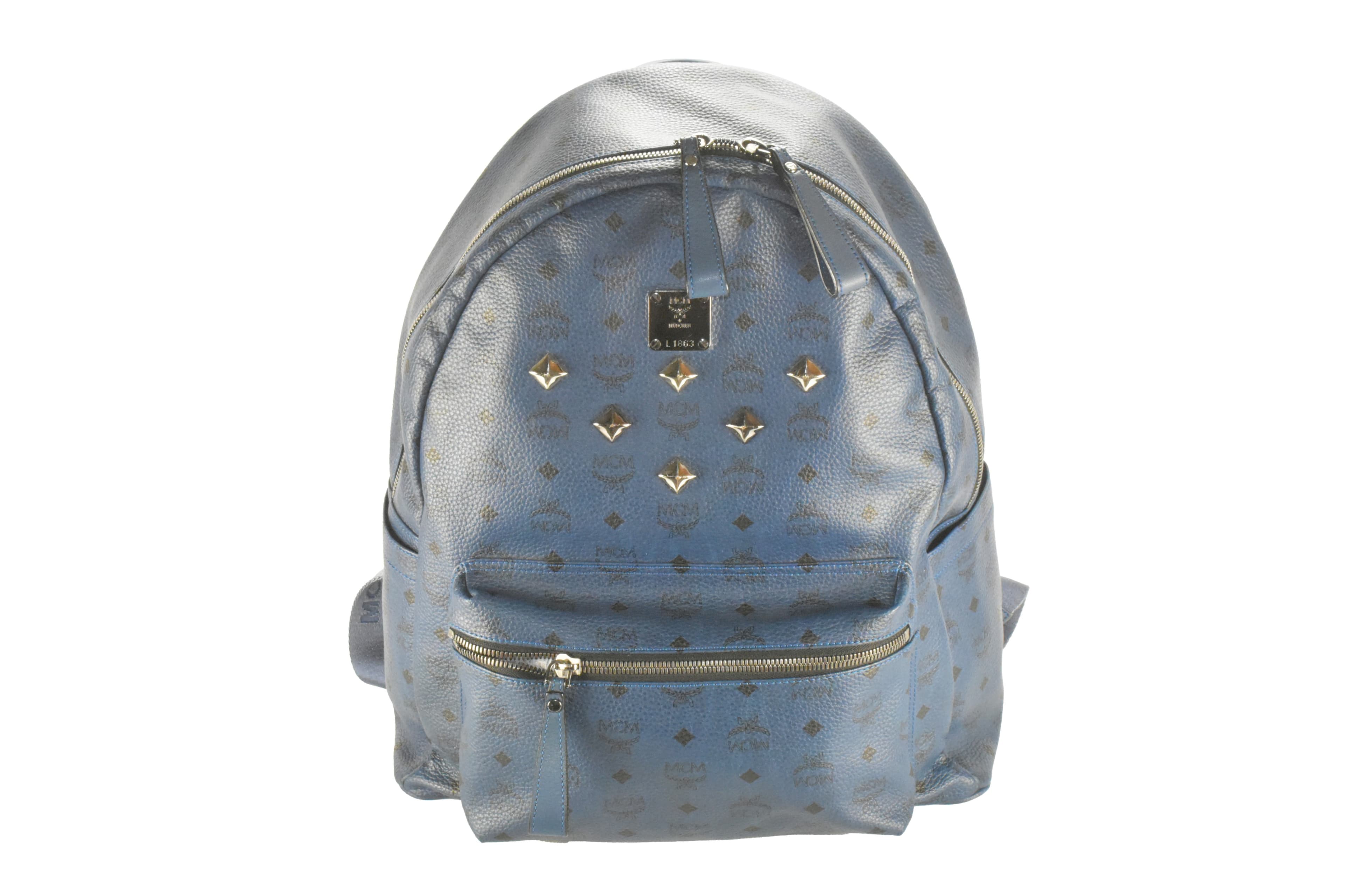 ✅MCM RUCKSACK TASCHE LEDERTASCHE LEDERRUCKSACK LEDER BLAU 2742