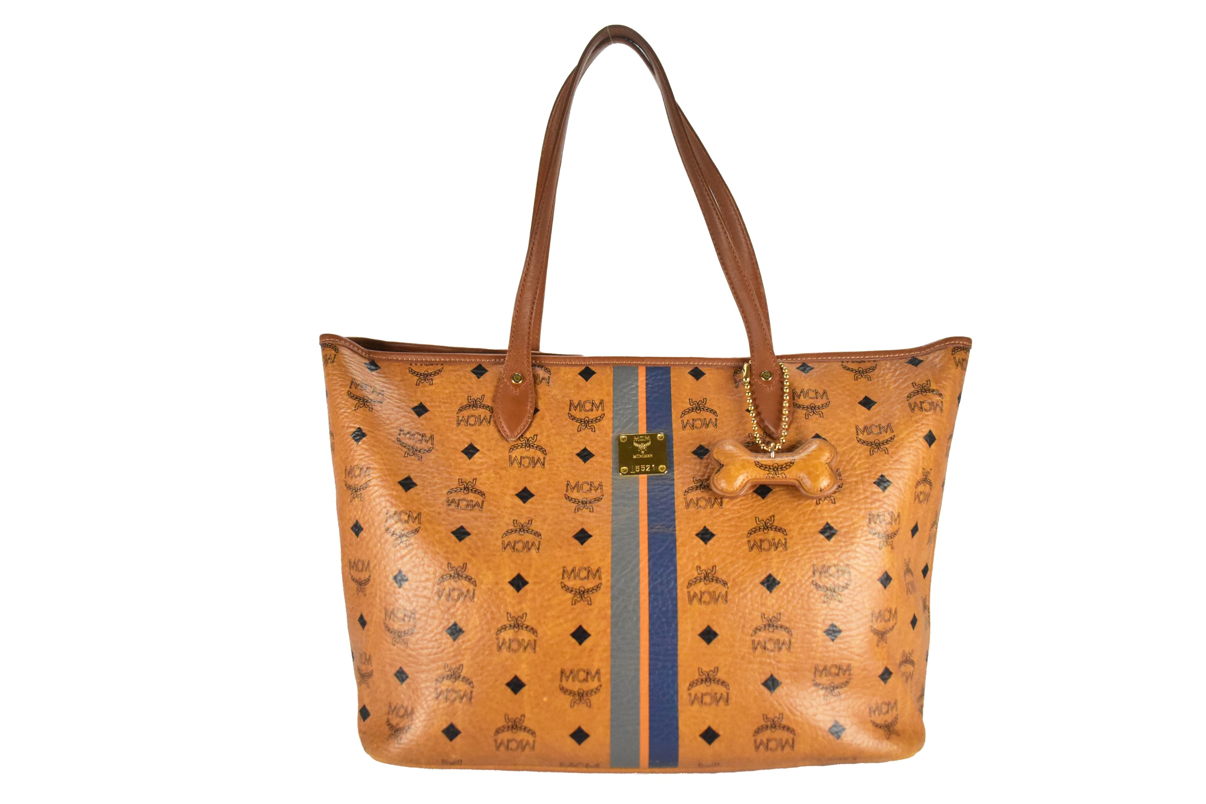 ✅MCM SHOPPER MEDIUM vintmarket.de TASCHE COGNAC STREIFEN 3748