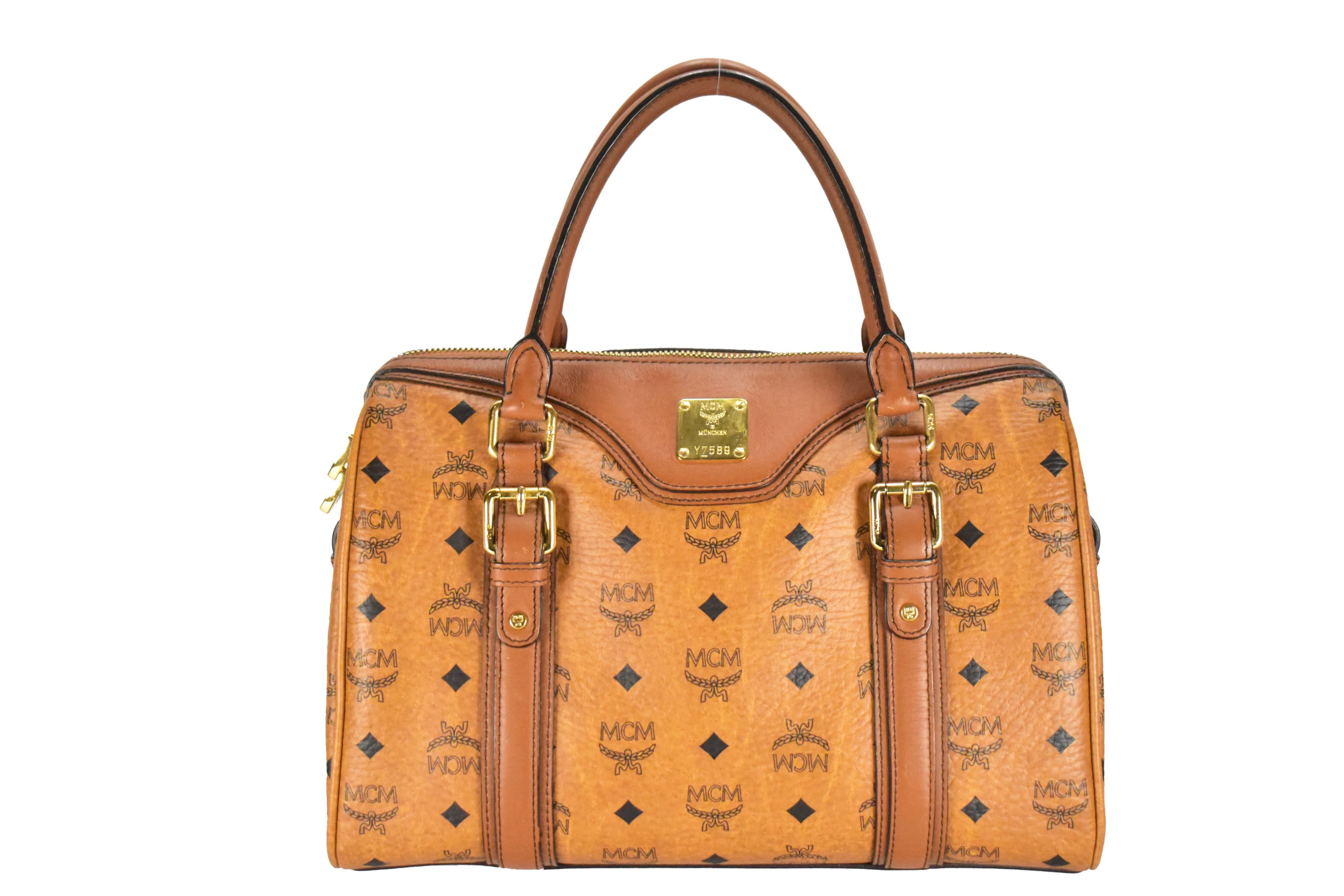 ✅MCM TASCHE vintmarket.de HANDTASCHE BOWLING LEDER COGNAC 3884